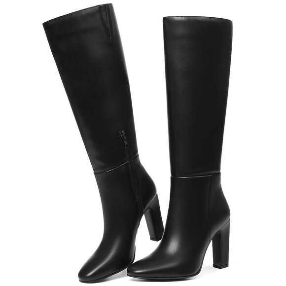 Women's Knee High Boots Size 8 Round Toe Block Heel Side Zipper
